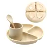 Conjunto de três peças de prato de silicone com ventosa pequena, copo d'água, conjunto de colher e garfo, conjunto de alimentação de silicone para bebês