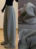 Pantalones Banana Casuales de Punto de Bambú de Cintura Baja Estilo Coreano Gris para Mujer, Nuevo Estilo Primavera y Otoño 2026, Pantalones de Pierna Ancha Cálidos con Forro de Felpa