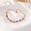 Yiluyin Tourmalina Colorida Prata de Lei S925 Banhado a Ouro Rosa Cor Doce Padrão Abóbora Venda Quente Pulseira de Prata Atacado