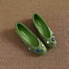 Zapatos Retro Estilo Francés con Pedrería y Piedras Preciosas, Perfectos para Principios de Primavera, Hermosos y Cómodos para Usar con Faldas, Zapatos Planos Verdes de Gamuza para Mujer Que No Cansan los Pies