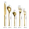 Amazon Juego de Cubiertos de Acero Inoxidable Nórdico Tenedor Cuchara y Cuchillo Mango Inclinado Engrosado Cuchillo y Tenedor para Filete Chapado en Titanio para el Hogar Juego de 5 Piezas