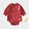 Conjunto de Año Nuevo para Recién Nacidos, Mameluco de Algodón Puro para Niños y Niñas, Rojo Festivo con Confección Sin Costuras