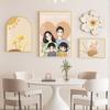 Pintura decorativa de restaurante estilo crema con pequeñas flores frescas, mural abstracto combinado, pintura de pared de fondo de mesa de comedor simple y moderna
