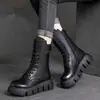 Botas de Cuero Suave con Felpa y Suela Gruesa hasta la Mitad de la Pantorrilla para Mujer, Botas Forradas de Lana, Nuevo Estilo Invierno 2026, Cálidas, Retro, Estilo Wasteland, Botas Martin Nuevas