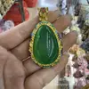 Pingente de Calcedônia Natural Incrustado com Gotas d'Água Esmalte Cloisonné Prata 925 Ágata Verde de Gelo Alto Colar de Macarrão de Ovo Corrente de Lã de Jade