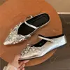 Zapatos de verano para mujer para exteriores, mules plateados de punta fina con aumento interno de altura, estilo nicho francés de alta gama, zapatos Mary Jane de suela gruesa