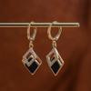 Brincos de diamante preto personalizados da moda, banhados a cobre, ouro verdadeiro, luxo, moda, alto senso, elegante, fivela de orelha, brincos de vento frio