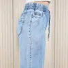 Jeans Holgados de Pierna Ancha con Cintura Elástica para Mujer, Pantalones Rectos Elásticos con Cordón en la Cintura, Jeans para Mujer Talla Grande con Borde Crudo