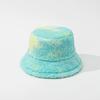Sombrero de pescador grueso cálido teñido anudado de arcoíris degradado de nicho que estiliza la cara pequeño retro colorido lindo de lana de cordero sombrero de cubo para mujer