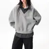 Nuevas Sudaderas Polo Falsas de Dos Piezas para Otoño e Invierno 2025 para Hombres y Mujeres, Camisetas Casuales Holgadas de Manga Larga con Rayas en Contraste y Empalmes