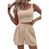Amazon Verano Estilo Girly Fresco y Dulce Traje Casual de Punto sin Mangas para Mujer Color Sólido de Moda
