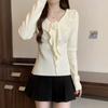 Blusa de malha de renda com costura de alta qualidade estilo coreano, para mulheres, estilo outono, nova moda, cintura justa, slim fit, adelgaçante, top da moda