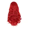 Estilo caliente transfronterizo peluca roja fibra sintética encaje frontal cabello largo rizado gorra de peluca de moda fábrica stock
