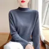 Suéter de Lã Pura com Gola Alta Meia-Calça e Borda Enrolada para Mulheres Pulôver Versátil Manga Longa Camisa Básica de Tricô Suéter Casual Simples