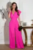 En Stock Primavera/Verano 2025 Comercio Exterior Transfronterizo Ropa para Mujer Amazon Aliexpress Nuevo Mono de Color Sólido con Cuello en V y Cintura Ceñida