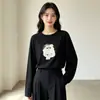 Camiseta base de Lyocell con cuello redondo y estampado para mujer, de manga larga, linda, adelgazante, de alta gama, cómoda, adecuada para primavera y otoño