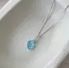 Colar Coração com Zircônia Azul em Prata de Lei S925 para Mulheres Design Japonês Retro de Nicho Pequeno Corrente para Clavícula Item Quente do Little Red Book