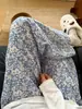 Calça casual solta floral de algodão puro, gaze dupla camada Classe A, estampa de desenho animado 100% algodão, macia e confortável