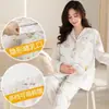 Pijama de Maternidade de Algodão Puro para Primavera e Outono, Manga Longa, para Amamentação, Todo em Algodão, Roupa Pós-Parto para Amamentar, Conjunto de Duas Peças para Casa