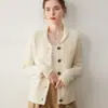 Nuevo cárdigan de punto de cachemira para mujer de color puro para otoño e invierno, grueso, color verde, con cuello de fruta, de un solo botón, holgado, entallado, prenda exterior, top