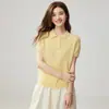 Novo Top de Tricô de Caxemira de Manga Curta para Outono Novo Feminino Temperamento Francês Gola Polo Tricô Trançado Suéter Base de Lã