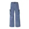 Estilo Neutro Americano High Street Calças Cargo Retrô Tendência de Rua Masculina Design com Múltiplos Bolsos Calças Casuais Masculinas Soltas de Pernas Largas