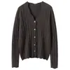Cardigan de Cashmere com Trança Outono Inverno Feminino Gola V Suéter Casaco Retrô Estilo Solto Preguiçoso Camada Base de Tricô