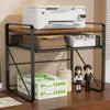 Suporte de impressora de mesa, pequena prateleira multi-funcional de camada dupla para armazenamento e organização de documentos com mecanismo de elevação, adequado para mesas de escritório.