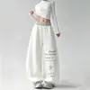 Pantalones deportivos tipo estrella y letra con pedrería para mujer, estilo americano, corte holgado, caída fluida, adelgazantes, pierna ancha, pierna curva, pantalones casuales, pantalones largos