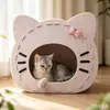 Nido de gato de fieltro, casa de gato semi-cerrada, adecuada para todas las estaciones, linda casa para mascotas