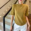 Camiseta Interior de Manga Corta Cortavientos Cuello Medio Alto para Mujer Otoño e Invierno Nueva Color Sólido Ajustada Adelgazante Top