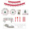 Decoración Navideña Transfronteriza de Temporada Diseño para Fiesta Plato de Papel Vaso de Papel Servilleta de Papel Mantel Plato Desechable para Cena Paquete de Vajilla