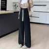 Pantalones anchos de chenilla gris oscuro para mujer, nuevo estilo otoño e invierno 2026, forrados de polar, corte holgado, deportivos, de pierna recta estrecha, casual