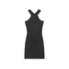 2026 Verano Nuevo Moda Femenina Europea y Americana Transfronteriza Sexy Espalda Descubierta con Lazos Elástico Elegante Bodycon Vestido de Cuello Halter