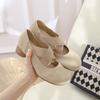 Zapatos de ballet con tacón grueso, zapatos retro de cuero genuino de una sola capa, nuevos 2024, de corte bajo, punta redonda, tacón alto cómodo, con correa cruzada, zapatos Boken