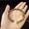 Pulsera de Sándalo Verde, Nueva Pulsera de Cuentas de Buda de Sándalo Verde Estilo Chino, Pulsera de Flor de Durazno, Pulsera Artesanal de Madera, Pulsera de Estilo Étnico