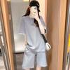 2026 Novo Cor Sólida Feminino Verão Estilo Europeu Tamanho Grande Transfronteiriço Novo Manga Curta Solto Shorts Conjunto de Duas Peças Atacado