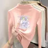 Nuevo top cálido de manga larga con estampado de dibujos animados de doble cara de forro polar para niñas, adecuado para otoño e invierno, con cuello semi-alto