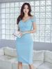 Yujie Fan Elegante High-end Sense Hip Vestido Cross-border Novo Banquete Decote em V Ombro Pendurado Slim-fit Vestido Slim