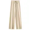 Pantalones de Pierna Ancha 100% Lana Pura Color Blanco Crema para Mujer Cintura Alta Adelgazantes Caída Suave Pierna Recta Estilo Coreano Pantalones de Abrigo Suaves y Sedosos