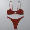 Bikini de Dos Piezas de Color Sólido Transfronterizo Nuevo 2026 Traje de Baño de Triángulo Acanalado con Tirantes de Amazon para Mujer