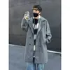 Casaco de Lã Masculino para Primavera e Outono Estilo Japonês Solto Comprimento Médio Gabardine de Lã Tendência Jaqueta de Botão Duplo Estilo Britânico