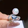 Acessórios DIY Prata de Lei S925 Diamante Azul Anel de Pérola de Luxo Leve Base para Anel Semi-acabado Montagem de Anel Artesanal 8-12mm