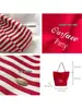 Bolsa de Lona Listrada 2024 Novo Estilo Coreano Ins Tote Casual Bolsa de Ombro Grande Capacidade Bolsa Tote Sacola de Compras