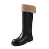 Moda Retro Perezosa Doble Uso Bloque de Color Botas Largas de Caballero Cuero Genuino Tacón Grueso Versátil Otoño e Invierno Botas Nuevas