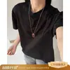 Camiseta Masculina de Verão Gola Redonda Manga Curta Ice Silk Branca Costurada em Blocos de Malha Respirável Secagem Rápida Estilo Americano Esportiva