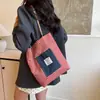 2025 Bolso de Lona de Mezclilla a Cuadros Informal de Moda para Mujer Bolso de Doble Cara para Viajar Bolso Tote Informal Elegante con Bloques de Color