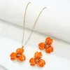 Brincos e Colar de Flores com Gotejamento de Óleo de Design Simples de Nicho Transfronteiriços Europeus e Americanos Pulseira de Joias Manuais Estilo Resort na Floresta para Mulheres