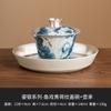 Juego de té de tazón de cubierta sancai de loto verde y pez plateado de fábrica, traje anti-escaldaduras, tazón de té Kung Fu individual de alta gama