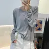 Cárdigan de punto de lino de bambú de manga larga para mujer, fino, nuevo de verano 2025, de alta gama, versátil, camisa con protección solar, top, blusa